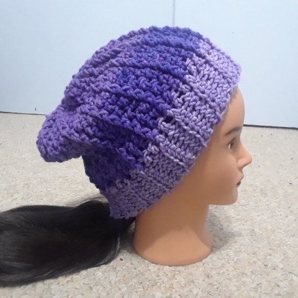 JFaith Designs - handmade Accessories - Purple Post Stitch Hat